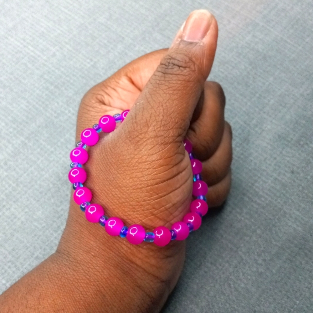 Hot Pink Jelly Beads And Seed bead Beaded Bracelet